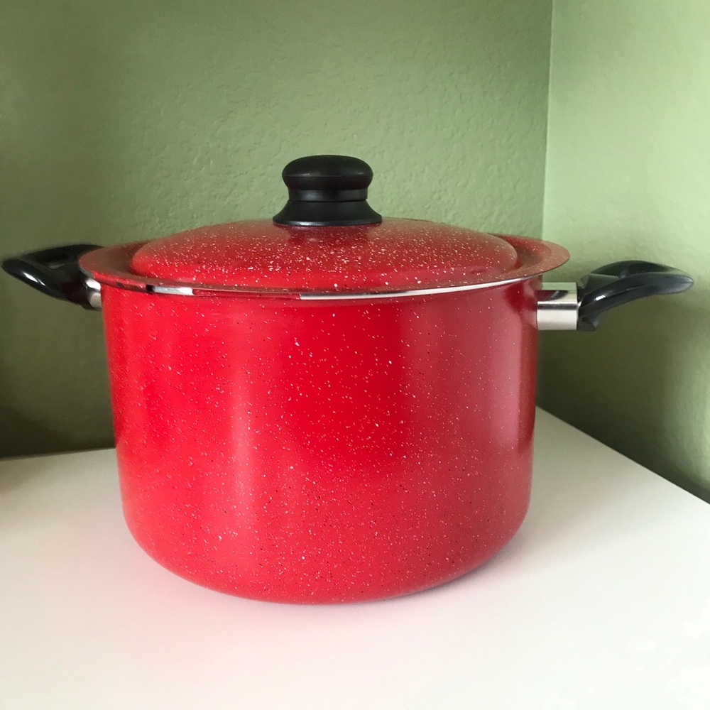 Gibson Granita 6QT Aluminum Pasta Pot With Strainer Lid Red Speckle